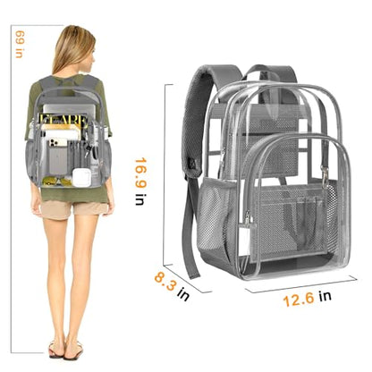 PAMANO Clear Backpack, Heavy Duty Transparent Reinforced Bottom See Through for College, Travel Work Security - color: Grey