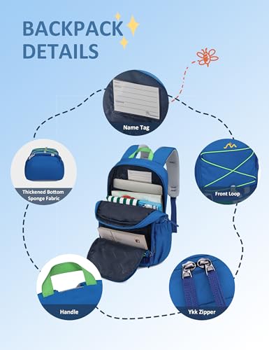 MOUNTAINTOP 18L Kids Backpack, Lightweight Children Daypack for Boys Girls, School Bag with Chest Strap, 29 * 16 * 45CM - color: Blue