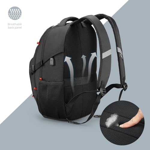 Swissdigital Design Laptop Backpack, Travel Backpack with USB Charging Port Fits 15.6 inches Computer, 31L College School Bookbag for Men, Black | SD803-01 - color: Black