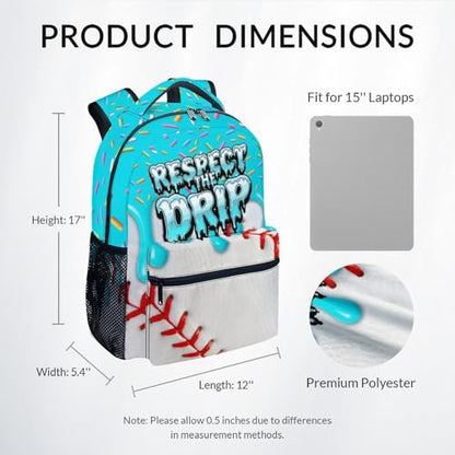 Baseball Drip Backpack for Boys Kids Schoolbag with Pocket - Durable Bookbag for Sport Lovers School Supplies Gifts (17 Inch) - color: Blue