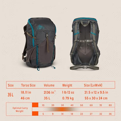 Kelty Asher Backpack, Daypack to Multi-Day Backpacking Capacity, Hiking, Lightweight Travel Pack, Internal Frame (35L Beluga) - color: Beluga/Stormy Blue, size: 35L