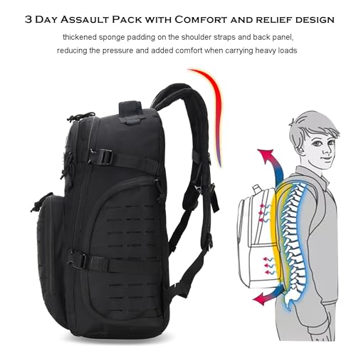 35L Tactical Backpack for Men Heavy Duty Military Backpack 3 Day Assault Pack Molle Backpack Hiking Rucksack (Black1) - color: Black1