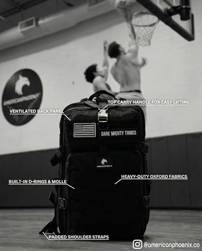 AMERICANPHOENIX 45L Elite Tactical Backpack | 3X Stronger Work & Military Backpack | Water Resistant and Heavy Duty | 3 Day MOLLE Bug Out Bag (Carbon Black) - color: Carbon Black