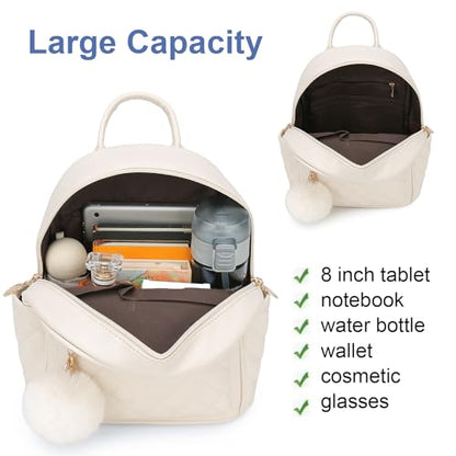 Barsine Girls Fashion Mini Backpack Purse Small Cute Plaid Leather Women Backpacks Little Bag (Ivory) - color: Ivory