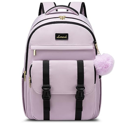 LOVEVOOK School Backpack for Teen Girls, Student Backpack Purse for 14-16 Teenage, Cute Kid Bookbag, Back to School Backpacks Fit 15.6 Inch Laptop, Large College Travel Bag, Light Purple - color: Light Purple