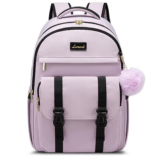 LOVEVOOK School Backpack for Teen Girls, Student Backpack Purse for 14-16 Teenage, Cute Kid Bookbag, Back to School Backpacks Fit 15.6 Inch Laptop, Large College Travel Bag, Light Purple - color: Light Purple