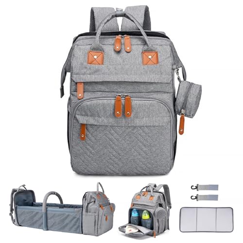 Baby Diaper Bags with Changing Station Multifunctional Waterproof Diaper Bag Backpack Travel Baby Bag with Changing Pad, Pacifier Case,Baby Essentials(Grey) - color: Up-grey