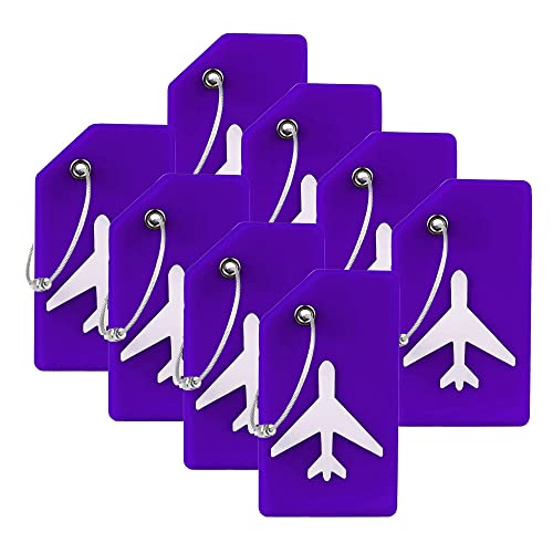 8 Pack Silicone Luggage Tag for Suitcases with Stainless Loop, TSA Approved, Privacy Protection Travel Essentials Bag Tags by Gostwo, Purple - color: Purple