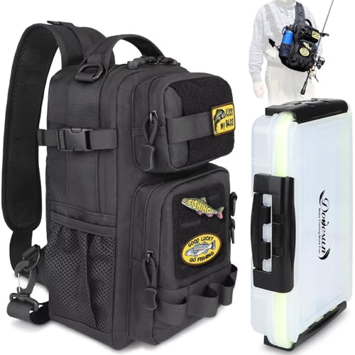 Dovesun Small Fishing Backpack with Tackle Boxes Fishing Sling Bag DIY Embroidery Patches Tackle Bag Gift for Men Black - color: A: Fishing Tackle Backpack(black)