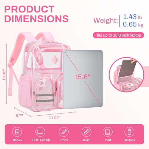 Clear Backpacks for School Heavy Duty Clear Bookbag Stadium Events Transparent Back Pack Kids, Pink - color: Pink