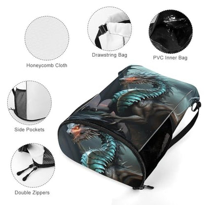 Drawstring Gym Backpack with Shoe Compartment And Wet Pocket, 28L Lightweight Waterproof Cool Dragon Sports Backpack for Workout Swim Beach Travel String Bag for Men Women