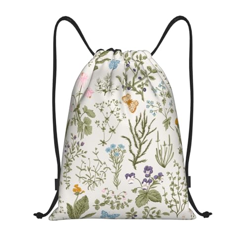 Gianlaima Vintage Color Plants Herbs Floral Butterfly Botanical Drawstring Bags Backpack Bag Sport Gym Sack String Bag Yoga Dance Travel Bag For Men Women - color: Black33