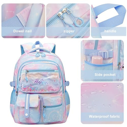 MCWTH Backpack for Teen Girls, Kawaii Cute Kids Elementary Student School Backpacks (Happy Blue) - color: Happy Blue