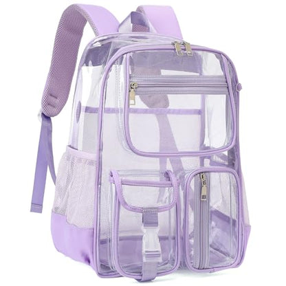 Clear Backpacks for Girls Women, Heavy Duty PVC Transparent School Bookbag See Through Back Pack for College Work Travel (Light Purple) - color: Light Purple