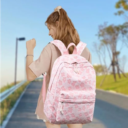 LEDAOU School Backpack for Teen Girls Elementary Middle School Bookbag Kids Backpacks Women Laptop Backpack Travel Daypack - color: Pink Flower