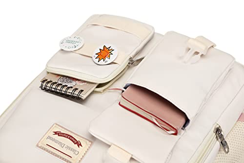 Classic Diamond School Backpack for Girls Laptop Backpack Cute Bookbag Kawaii College Backpack School Backpacks for Teens Girls Student (White) - color: White