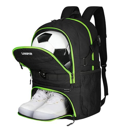 LARIPOP Soccer Backpack with Ball Holder & Shoe Compartment Large Capacity Sports Bag for Training - color: Lemon Green