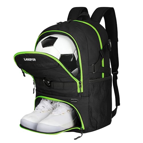 LARIPOP Soccer Backpack with Ball Holder & Shoe Compartment Large Capacity Sports Bag for Training - color: Lemon Green