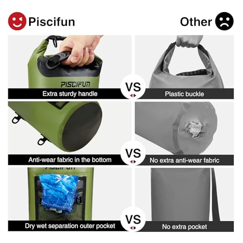 Piscifun Dry Bag, Waterproof Floating Backpack 10L/20L/30L/40L with Waterproof Phone Case for Boating, Kayaking, Fishing - color: Light Blue, style: 20l