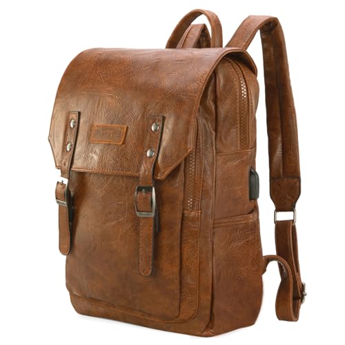 Montana West Wrangler Laptop Backpack with USB Charging Port, Vintage Travel Work College Bookbag for Women Men - color: Brown