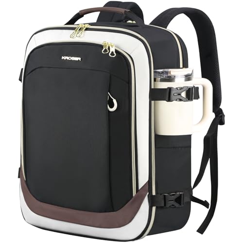 KROSER Laptop Backpack Large Computer Backpack Fits up to 17 Inch Laptop Water-Repellent 40L Travel Backpack Casual Daypack for Business/College/Women/Men-Beige/Black/Coffee - color: Beige/Black/Coffee