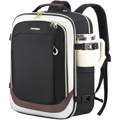 KROSER Laptop Backpack Large Computer Backpack Fits up to 17 Inch Laptop Water-Repellent 40L Travel Backpack Casual Daypack for Business/College/Women/Men-Beige/Black/Coffee - color: Beige/Black/Coffee