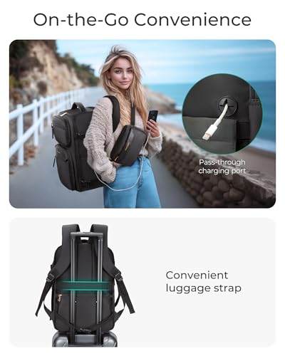 BAGSMART Womens Backpack Carry On Flight Approved, Travel Backpack for Women with Waist Bag,Traveling Lightweight Weekender Casual Daypack 17.3" Laptop Work Back pack Personal Item Bag,Champagne - color: Champagne