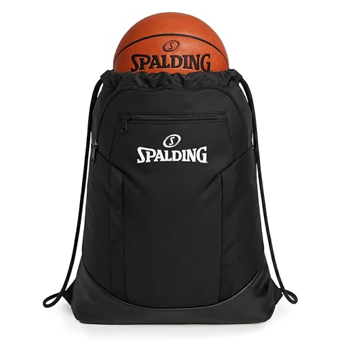 Spalding Basketball Sackpack Drawstring Sports Bag, Large Black Backpack fits Ball and Gym Sports Equipment, Gift for Basketball Players - style: 1 Pack