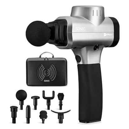 LifePro Massage Gun, Muscle Massager Gun, Massage Gun Deep Tissue, Message Gun, Muscle Massage Gun, Back Massager Gun, Percussion Massage Gun for Athletes, Includes 8 Massage Heads, 5 Speed - color: Silver