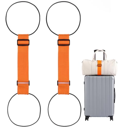 2 Pack Luggage Connector Straps for Suitcases 25 Colors, Adjustable Elastic Travel Bag Strap with Dual Stability Design, Add-a-Bag Hands-Free Luggage Belt, Fits Most Carry-On & Checked Luggage - color: Orange