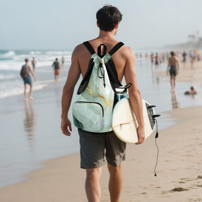 Drawstring Gym Bags Pool Bag With Pockets Pull String Back Pack Waterproof Marble White Green - color: Color 20