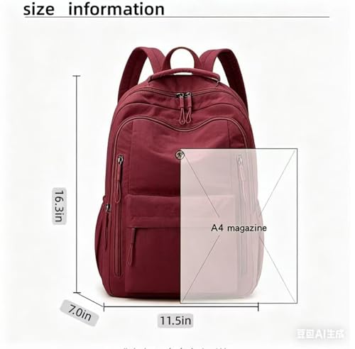 Casual Backpack, Multi-Pocket Design with Front Zipper Compartment (wine) - color: Wine