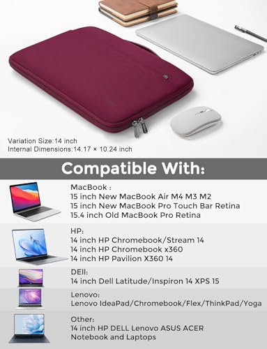 DOMISO 14 inch Laptop Case Sleeve Protective Cover Compatible with 15 inch MacBook Air M4 M3 M2,MacBook Pro,14-15 inch HP Dell ASUS Lenovo Chromebook,Waterproof Computer Cases Bag with Handle,Wine - color: Wine, size: 14" Laptop/15" for mac book