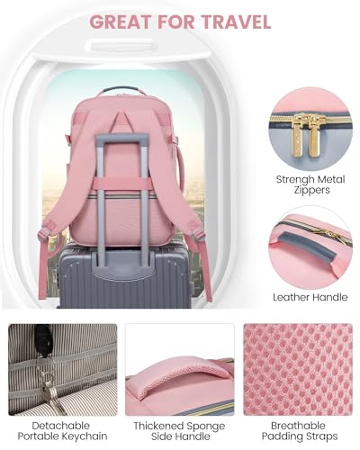 LOVEVOOK 40L Travel Backpack for Women & Men, Airline Approved Carry On Luggage with 3 Packing Cubes, TSA Overnight Bags, Waterproof Personal Item Bag, Weekender Essentials Backpacks fits 17" Laptop - color: Pink-light Grey-grey, size: Large