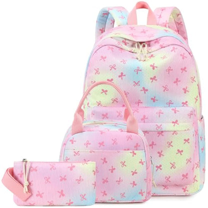 LEDAOU Backpack for Girls School Bag Kids Bookbag Teen Backpack Set Daypack with Lunch Bag and Pencil Case | Kids - color: Bow Rainbow