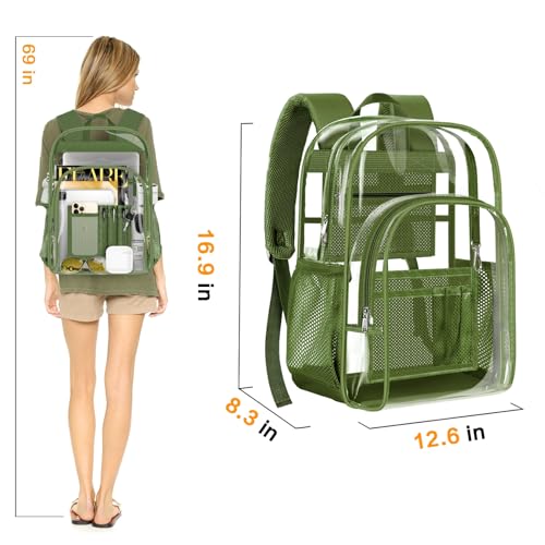 PAMANO Clear Backpack, Heavy Duty Transparent Reinforced Bottom See Through for College, Travel Work Security - color: Green