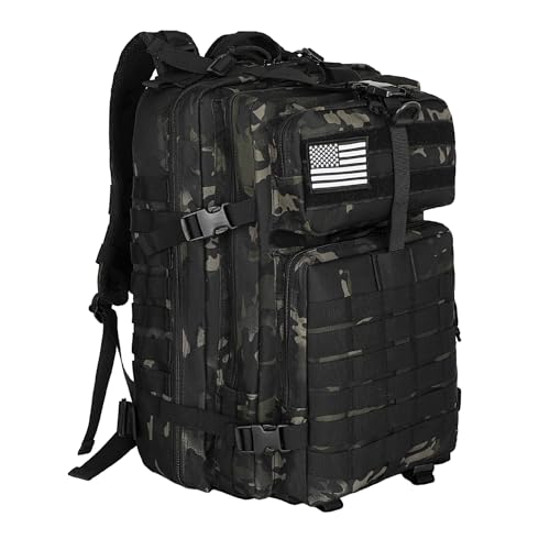 WOLT Military Tactical Backpack for Men 45L Molle Backpack 3 Day Assault Pack Bug Out Bag, Heavy Duty Rucksack for Hiking Gym (Camouflage Black - color: Camouflageblack