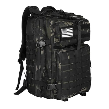 WOLT Military Tactical Backpack for Men 45L Molle Backpack 3 Day Assault Pack Bug Out Bag, Heavy Duty Rucksack for Hiking Gym (Camouflage Black - color: Camouflageblack