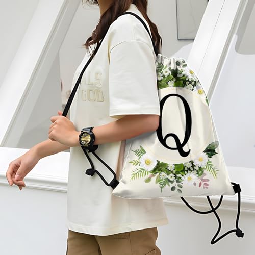 Initial Letter Drawstring Backpack String Sports Gym Bags Waterproof Sackpack Cute for Men Women Beach (13"×17") (Letter-Q) - color: Letter-q