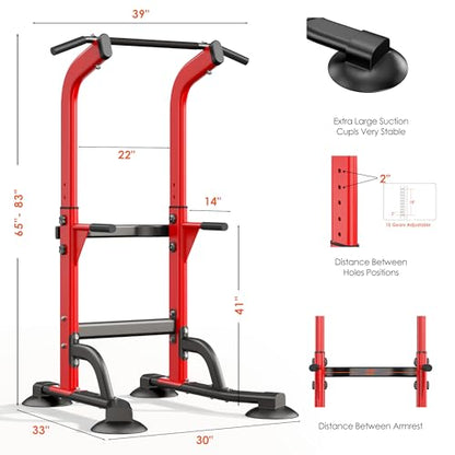 SogesPower Power Tower Dip Station Pull Up Bar for Home Gym Adjustable Height Strength Training Workout Equipment,Pull Up Bar Station - color: Red