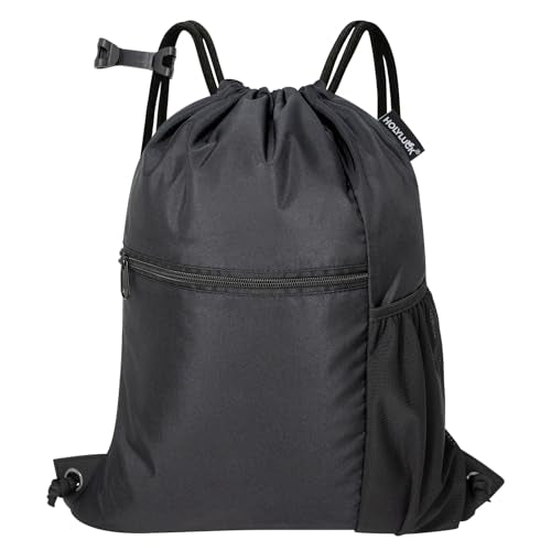 HOLYLUCK Men & Women Outdoor Sport Gym Sack Waterproof Drawstring Backpack Bag (Standard with drawstring, Black) - color: Black, style: Standard With Drawstring