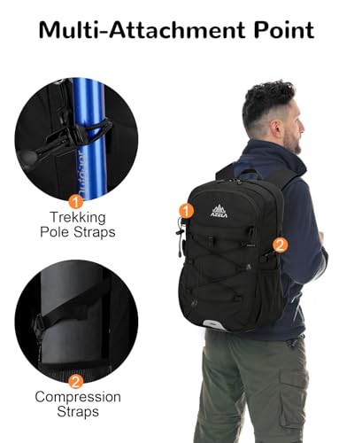 20L Small Waterproof Hiking Backpack with Chest Strap for Men, Lightweight Outdoor Daypack, Black