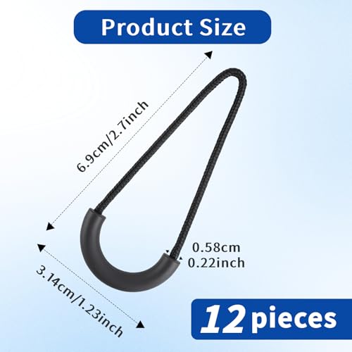 12PCS Zipper Pulls Compatible with Osprey,Nylon U-Shape Zipper Pulls, Heavy Duty Replacement for Backpack, Pouch, Luggage, Removable Cord Extension