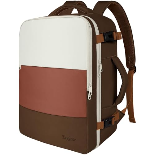 Taygeer Carry On Backpack, 40l Travel Backpack for Women Airline Approved, Cute Underseat Personal Item Travel Bag With Shoe Compartment, Casual Daypack Gifts for Friend Hiking Weekend, Khaki Beige - color: Pressedbrwon Redbrown Cream, size: X-Large