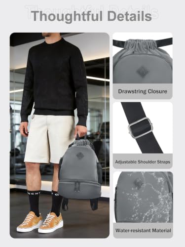 RHDZO Drawstring Backpack with Shoe Compartment and Wet Pocket, Large Gray - color: Large Gray, size: Large