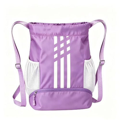 Soccer Bag, Youth Soccer Basketball Bag with Compartments Drawstring Backpack for Football Volleyball Gym Training (Purple) - color: Purple