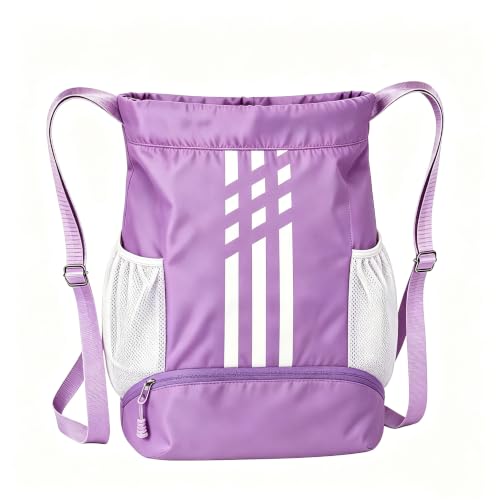 Soccer Bag, Youth Soccer Basketball Bag with Compartments Drawstring Backpack for Football Volleyball Gym Training (Purple) - color: Purple