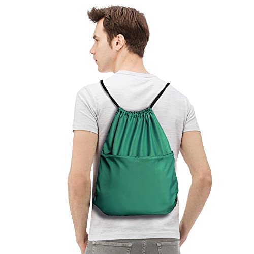 Drawstring Backpack Sports Water Resistant String Bag Sport Gym Sackpack for Women Men Large with Zipper (Hunter Green) - color: Hunter Green
