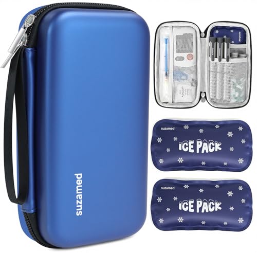suzamed Insulin Cooler Travel Case,EVA Insulation Travel Medicine Kit with 2 Ice Packs for Diabetes Care,Insulin Pen and Other Diabetic Supplies (Blue) - color: Blue