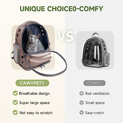 Cawypety Cat Backpack Carrier, Breathable Cat Carrier Large Space Bubble Pet Backpack for Kitty Small Dog up to 15lbs, Transparent & Foldable Pet Carrier for Travel Hiking - color: Khaki